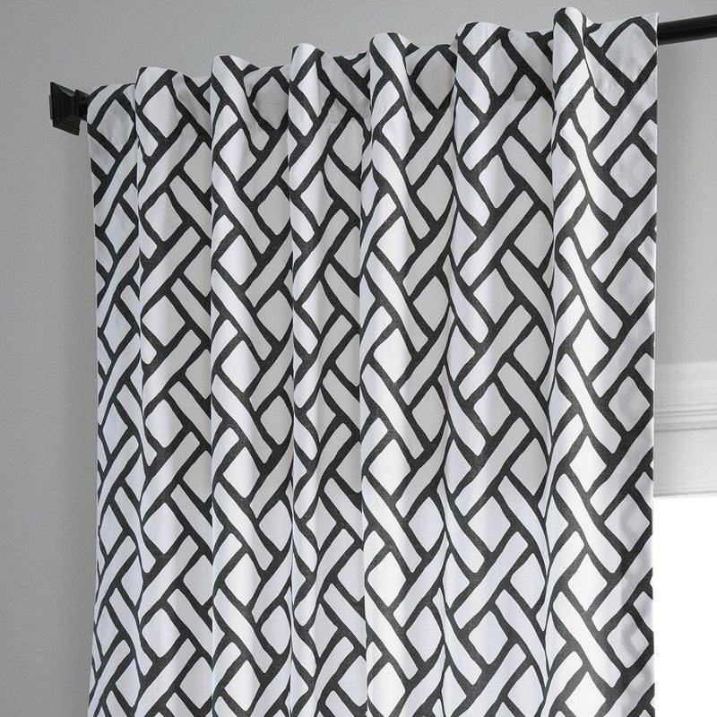 Garden Path Black Printed Cotton Curtain - HalfPriceDrapes.com