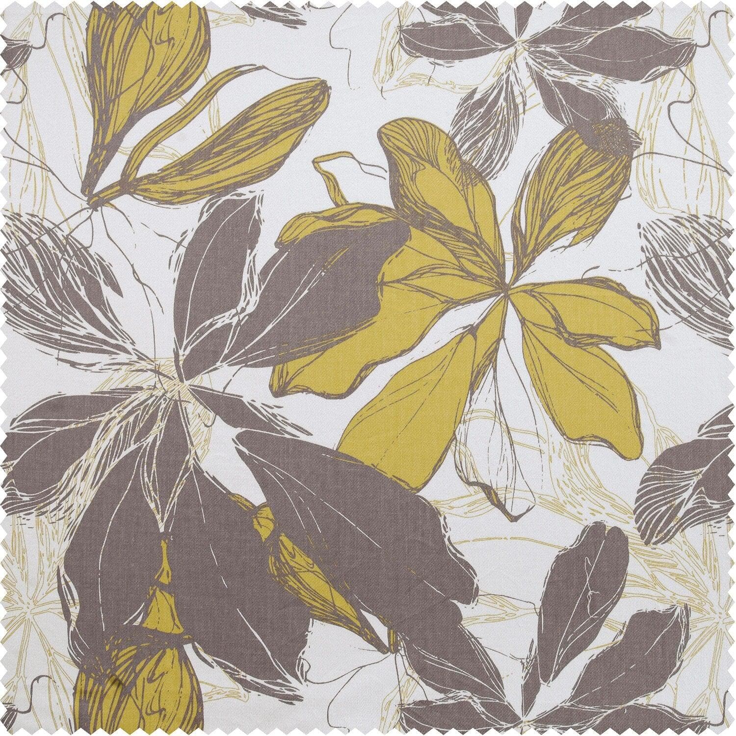 Sunny Day Gold Floral Printed Cotton Room Darkening Curtain