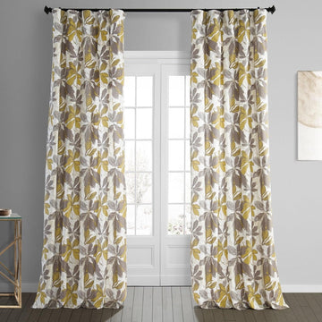 Sunny Day Gold Floral Printed Cotton Room Darkening Curtain