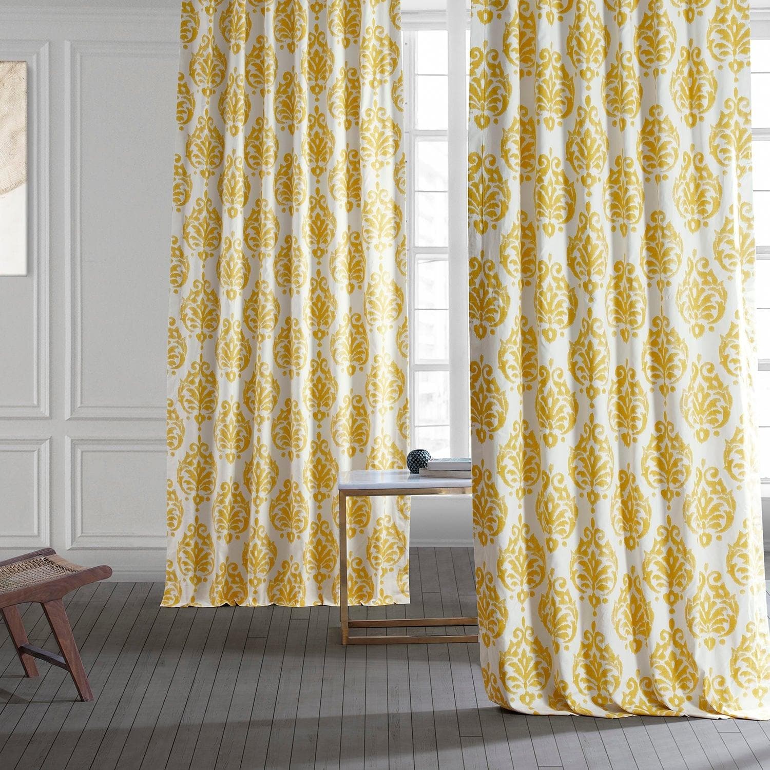 Sandlewood Gold Printed Cotton Curtain - HalfPriceDrapes.com