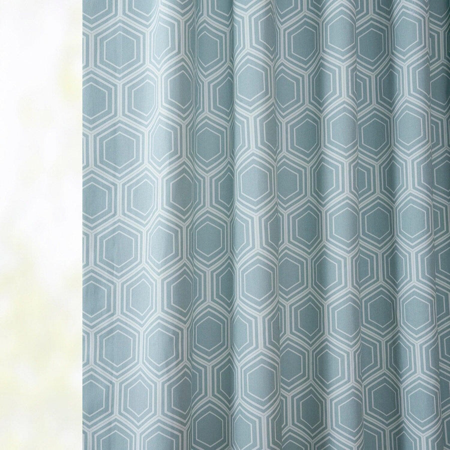 Honeycomb Ripple Aqua French Pleat Printed Cotton Curtain