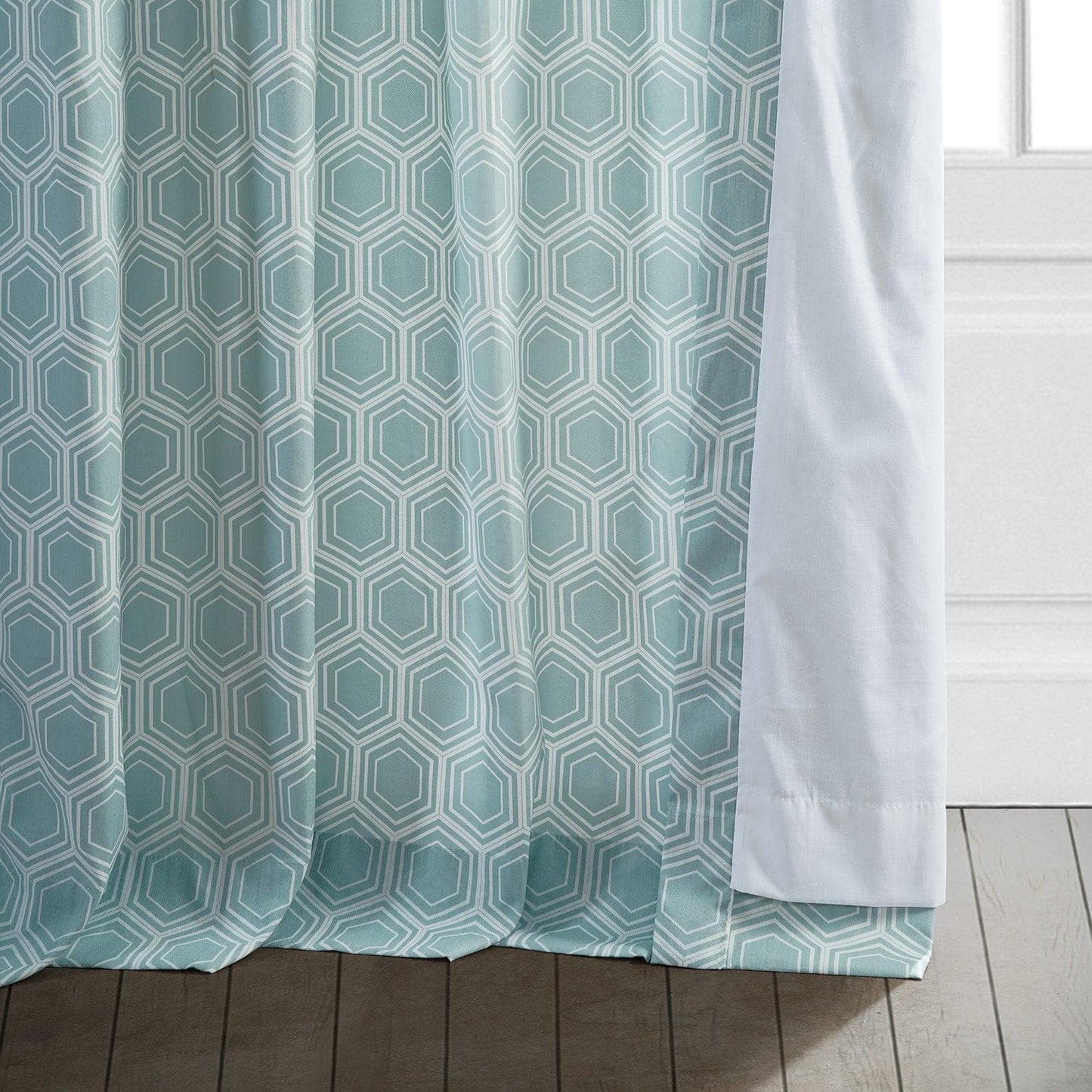 Honeycomb Ripple Aqua Printed Cotton Curtain - HalfPriceDrapes.com