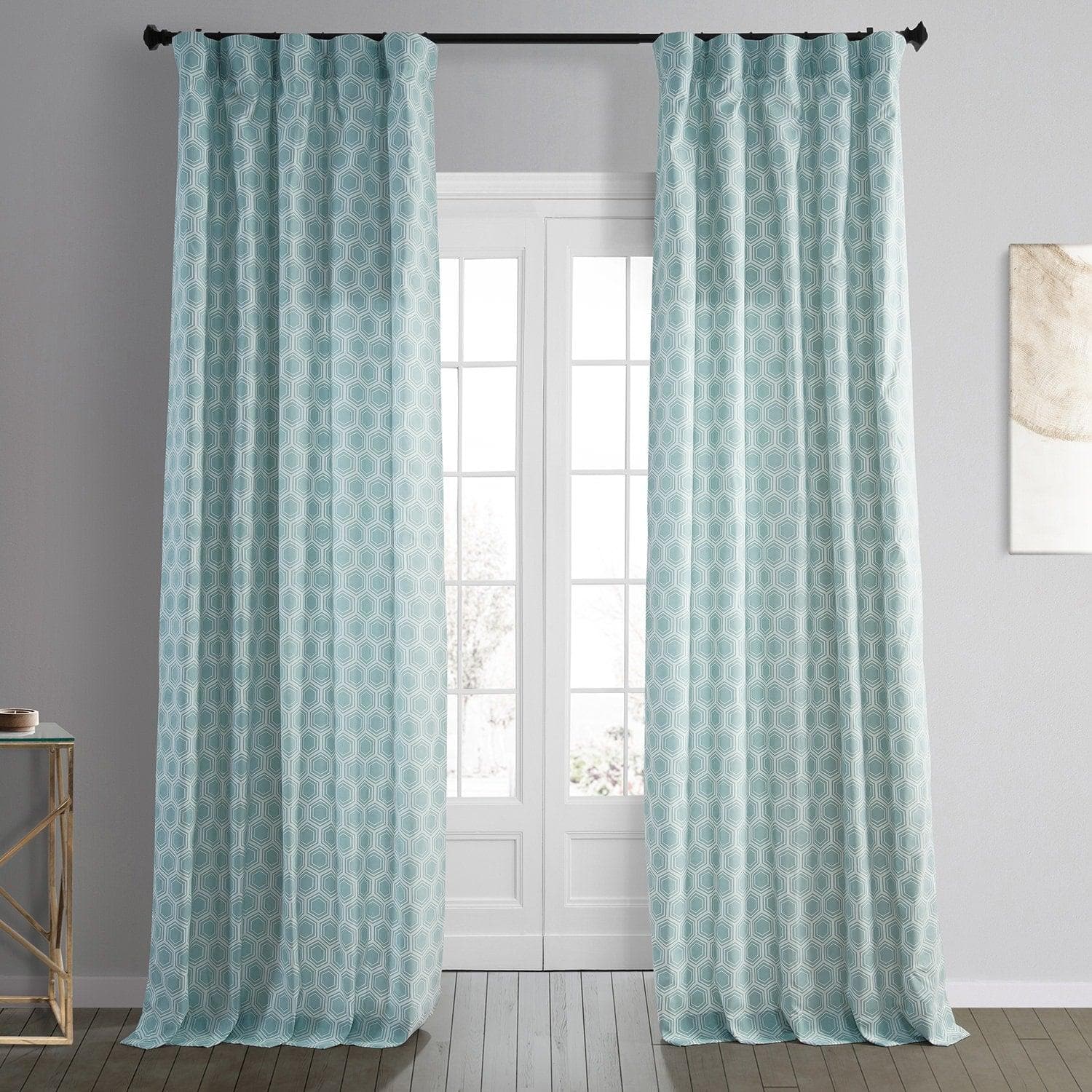 Honeycomb Ripple Aqua Printed Cotton Curtain - HalfPriceDrapes.com