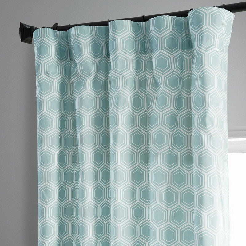 Honeycomb Ripple Aqua Printed Cotton Curtain - HalfPriceDrapes.com