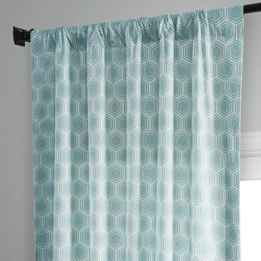 Honeycomb Ripple Aqua Printed Cotton Curtain - HalfPriceDrapes.com
