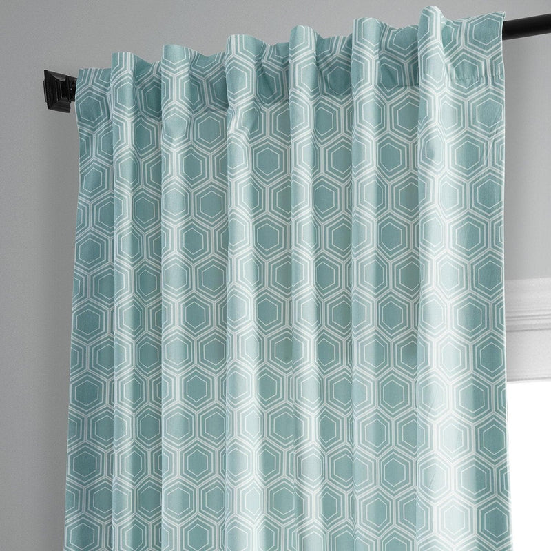 Honeycomb Ripple Aqua Printed Cotton Curtain - HalfPriceDrapes.com
