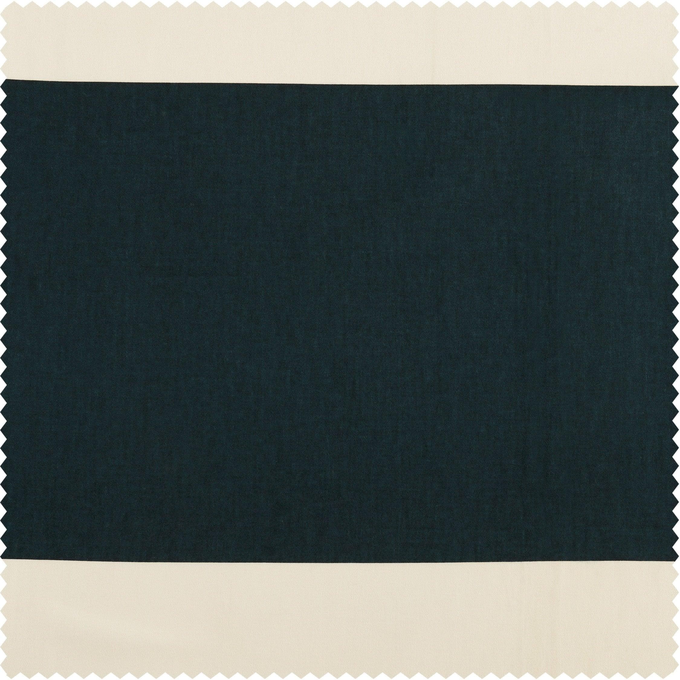 Dusk Blue & Off White Horizontal Striped Printed Cotton Room Darkening Curtain