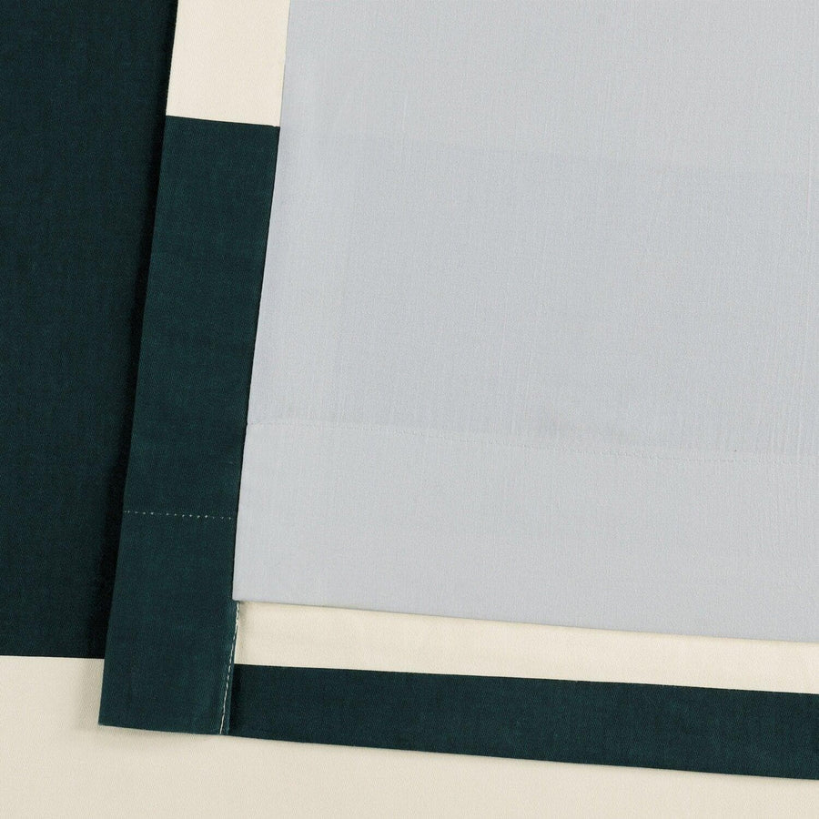 Dusk Blue & Off White Horizontal Striped Printed Cotton Curtain