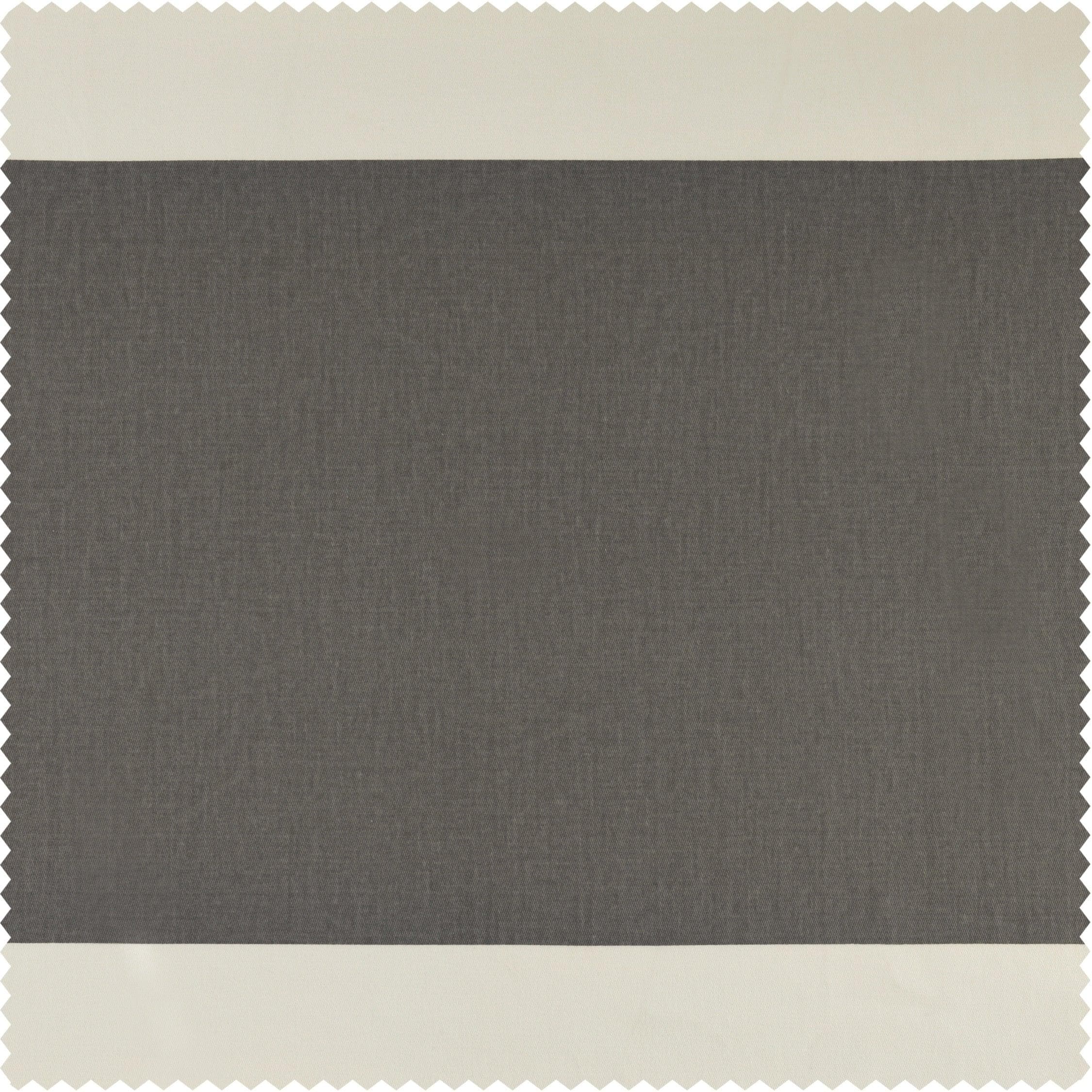 Slate Grey & Off White Horizontal Striped Printed Cotton Room Darkening Curtain