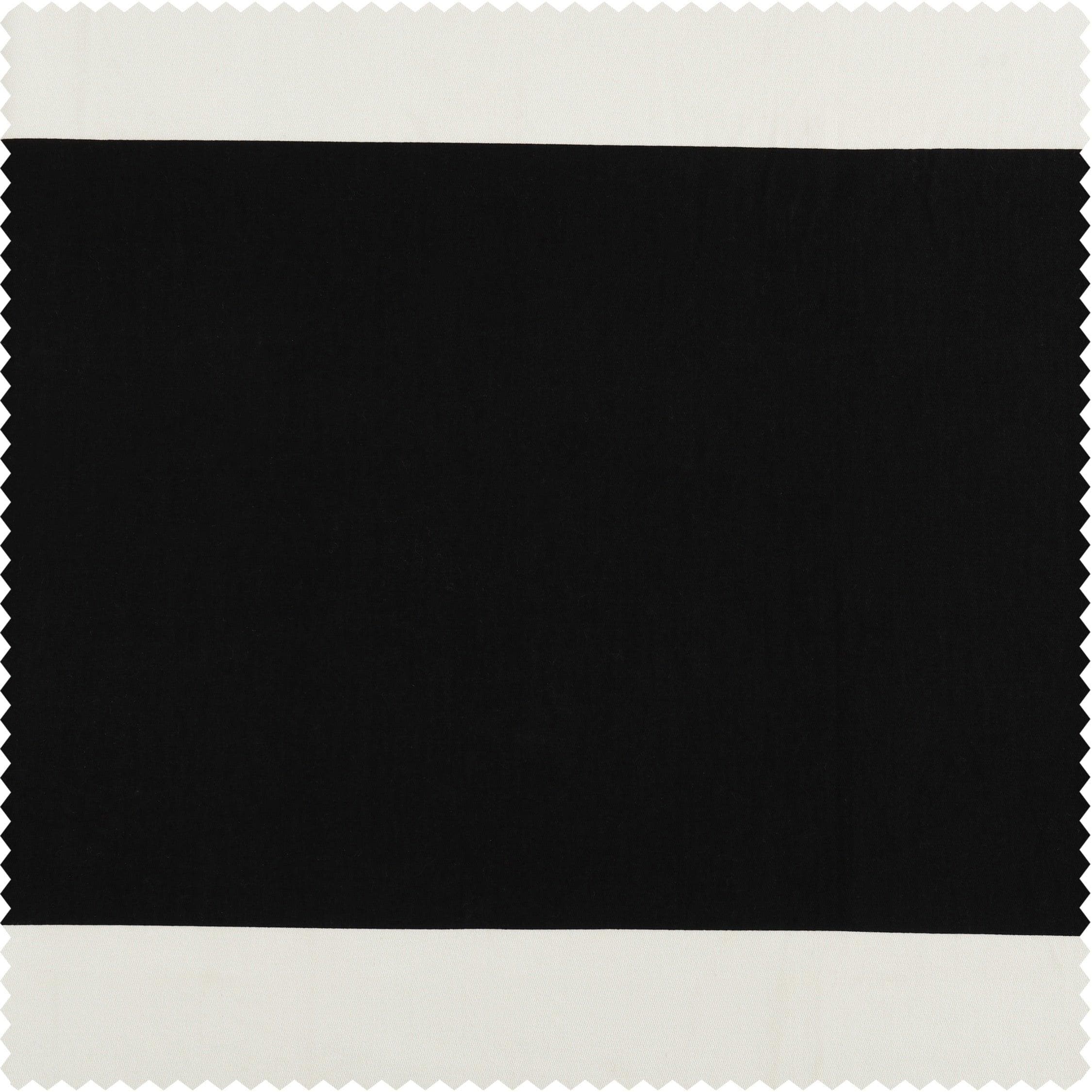 Onyx Black & Off White Horizontal Striped Grommet Printed Cotton Room Darkening Curtain