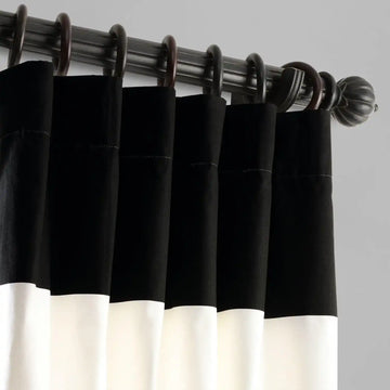 Onyx Black & Off White Horizontal Striped Printed Cotton Curtain