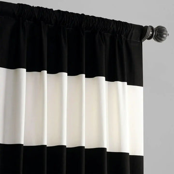 Onyx Black & Off White Horizontal Striped Printed Cotton Curtain