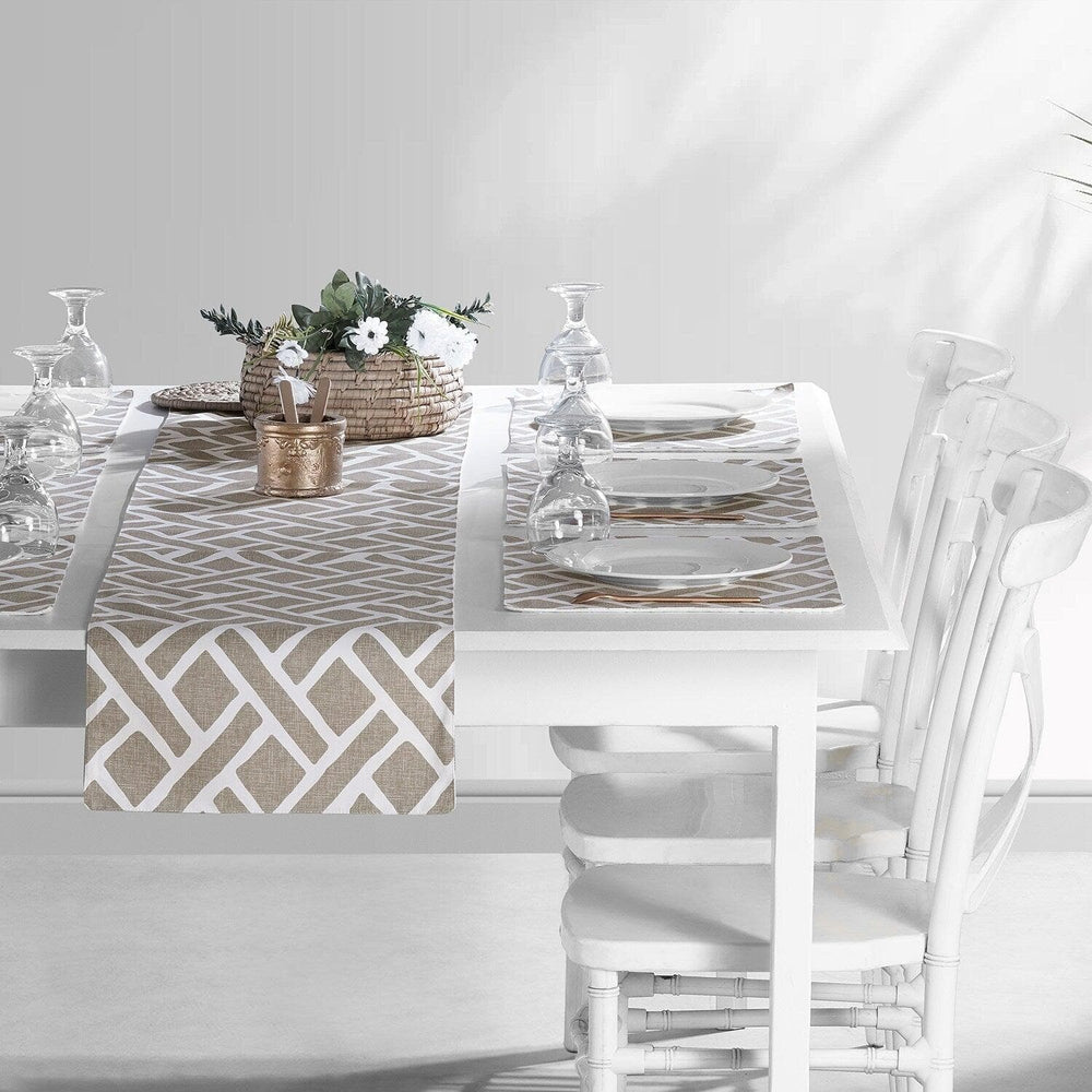 Martinique Taupe Printed Cotton Table Runners & Placemats