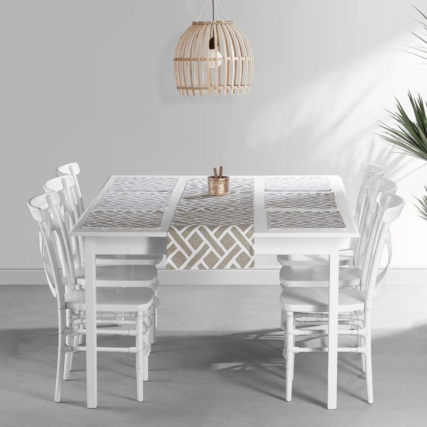 Martinique Taupe Printed Cotton Table Runners & Placemats