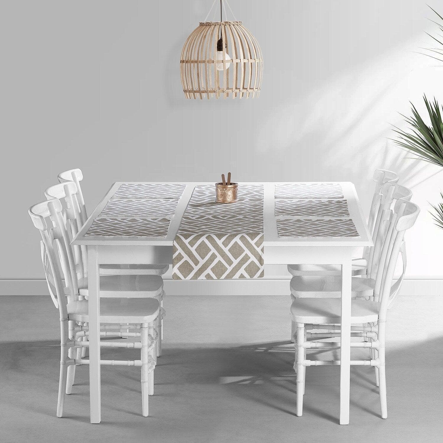 Martinique Taupe Printed Cotton Table Runners & Placemats