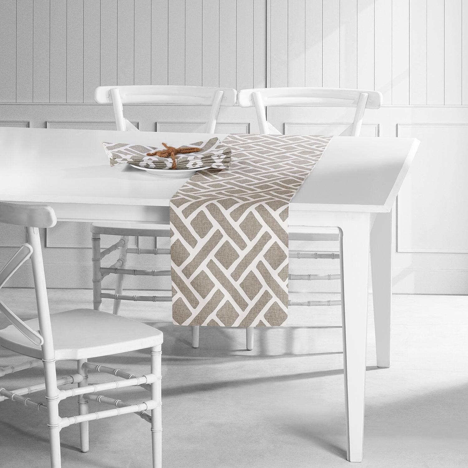 Martinique Taupe Printed Cotton Table Runners & Placemats