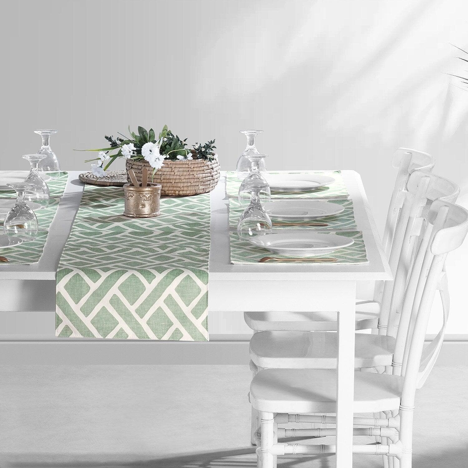 Martinique Aqua Printed Cotton Table Runners & Placemats