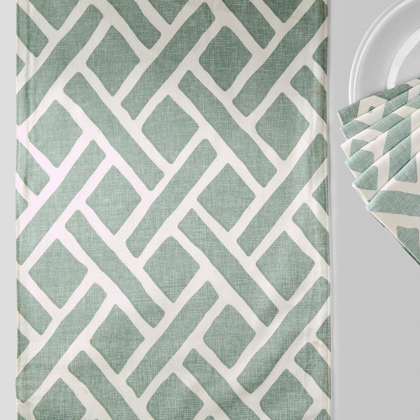 Martinique Aqua Printed Cotton Table Runners & Placemats