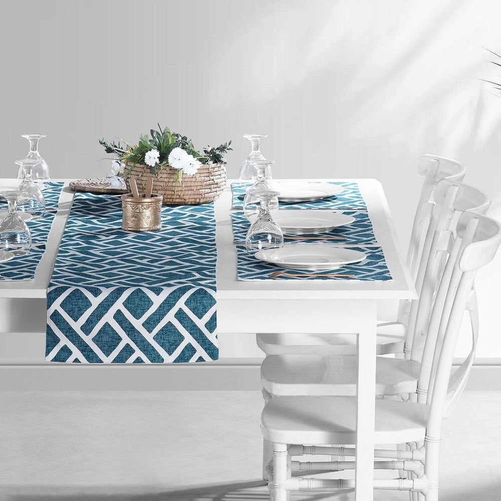 Martinique Blue Printed Cotton Table Runners & Placemats
