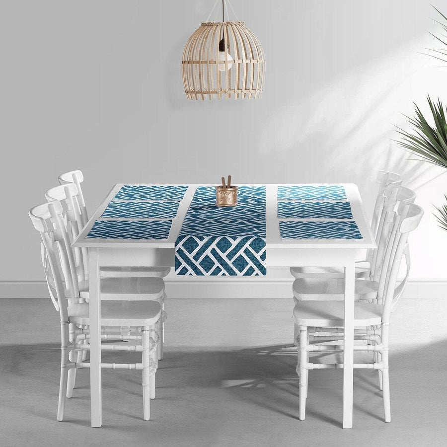 Martinique Blue Printed Cotton Table Runners & Placemats