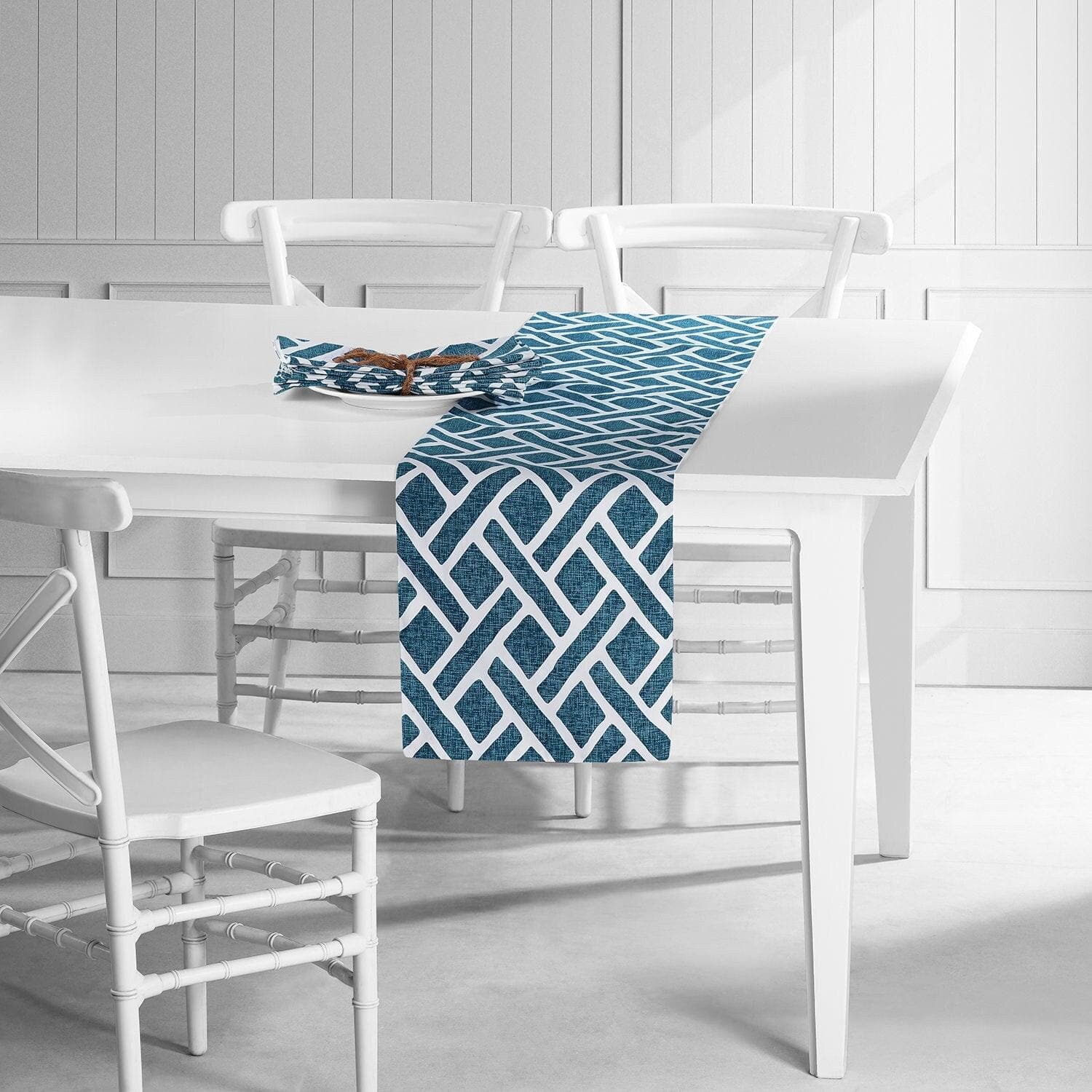 Martinique Blue Printed Cotton Table Runners & Placemats