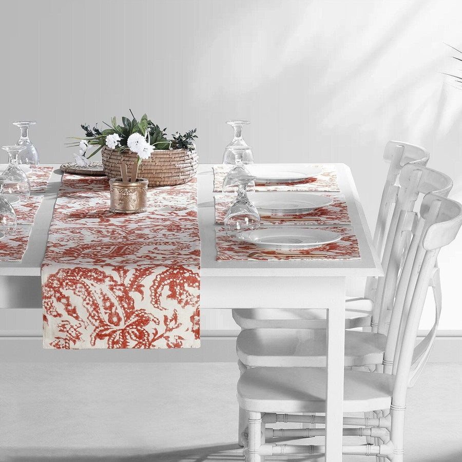 Edina Rust Printed Cotton Table Runners & Placemats