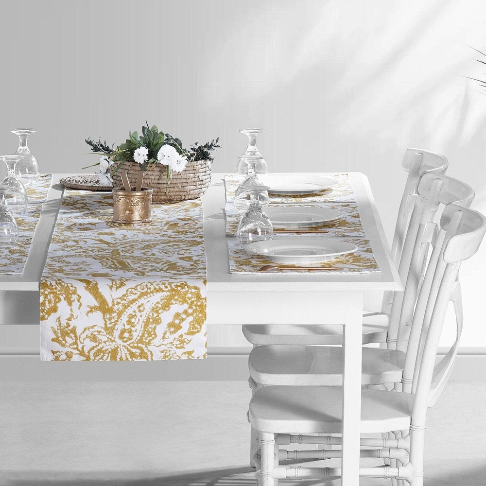 Edina Yellow Printed Cotton Table Runners & Placemats