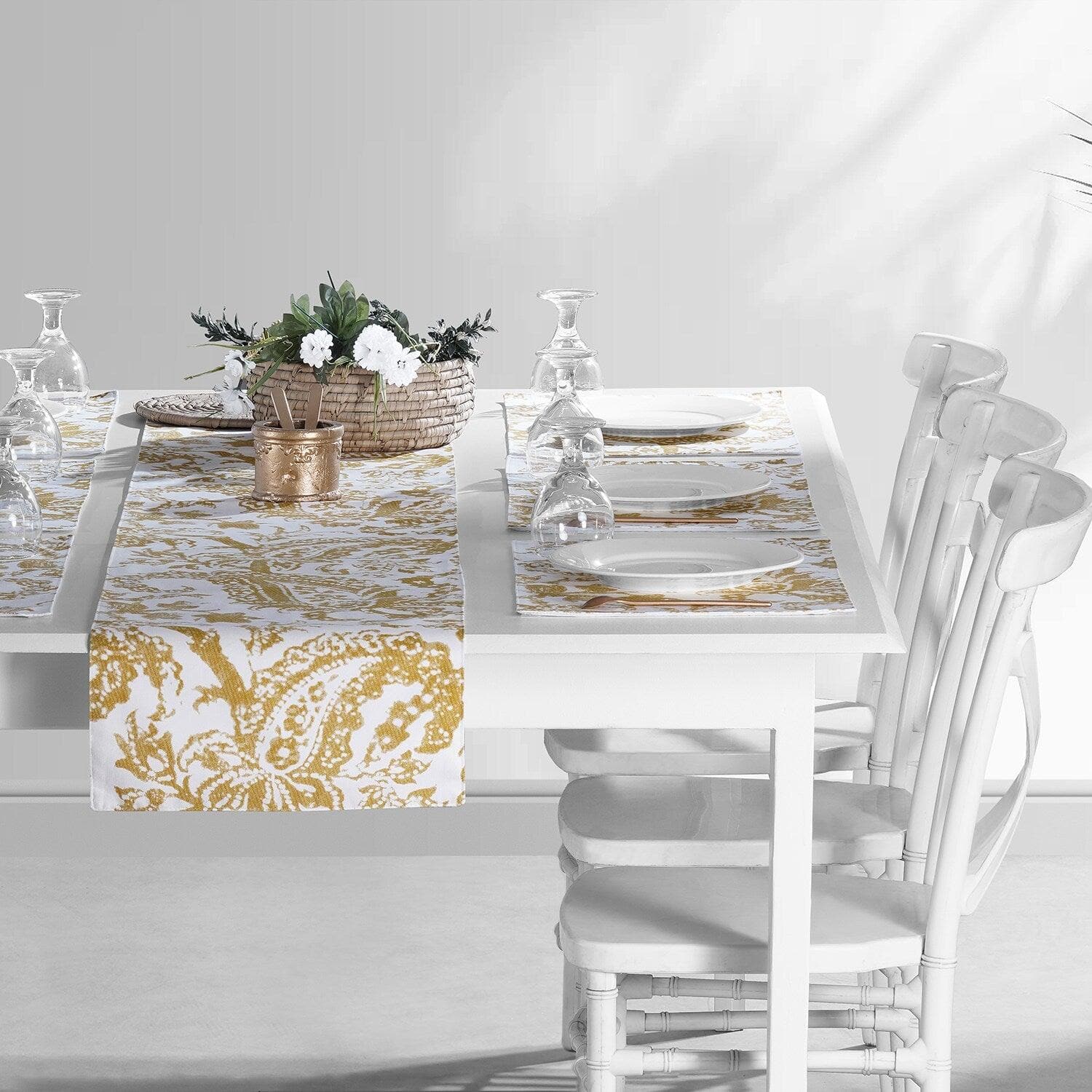 Edina Yellow Printed Cotton Table Runners & Placemats