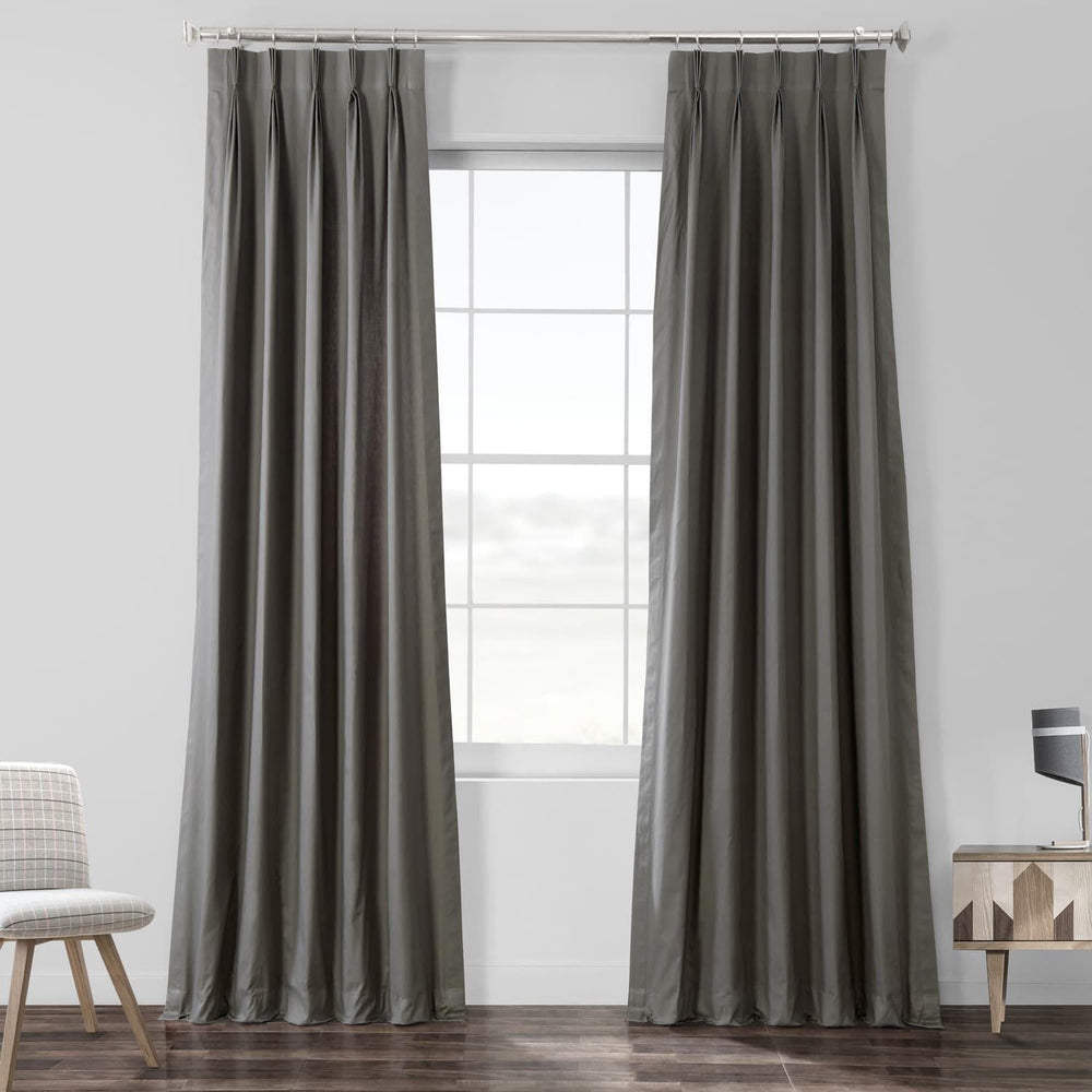 Millstone Grey French Pleat Solid Cotton Curtain - HalfPriceDrapes.com