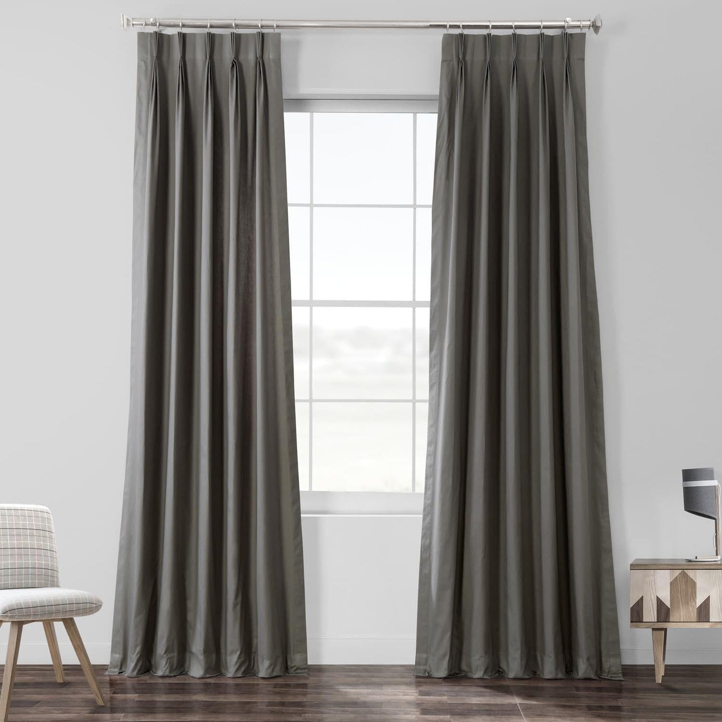 Millstone Grey French Pleat Solid Cotton Curtain - HalfPriceDrapes.com