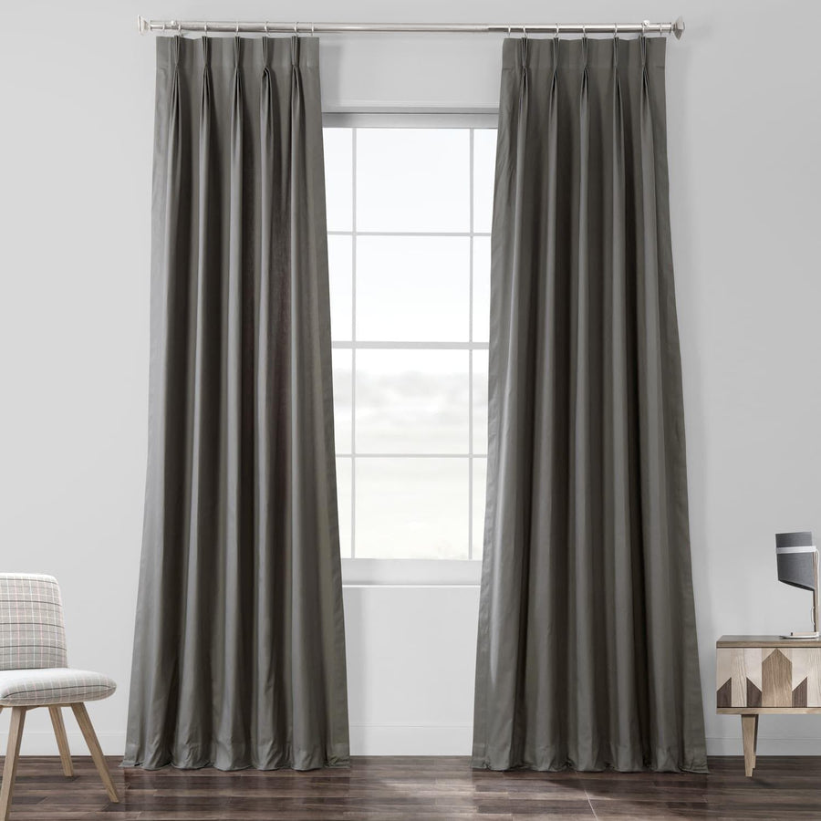 Millstone Grey French Pleat Solid Cotton Curtain - HalfPriceDrapes.com