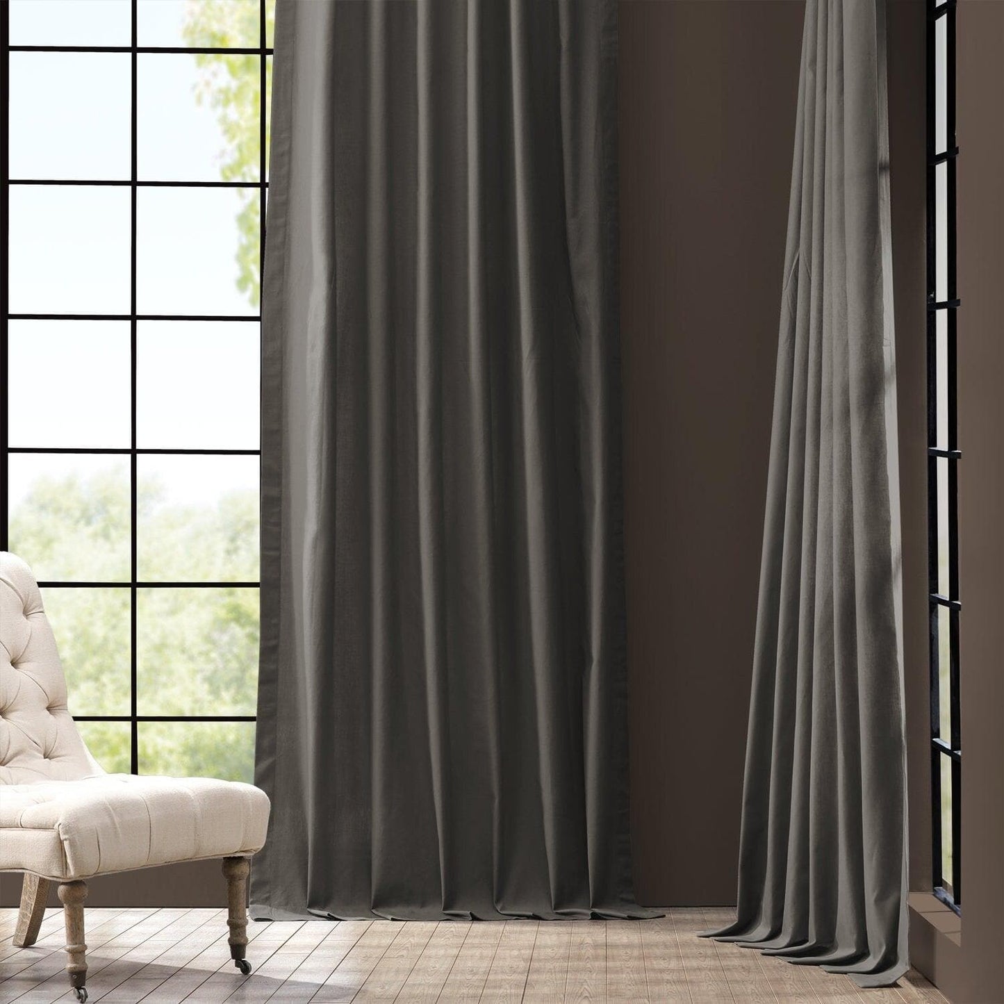 Millstone Grey Solid Cotton Curtain