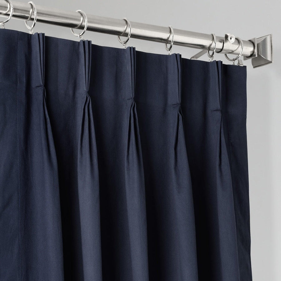 Polo Navy French Pleat Solid Cotton Curtain