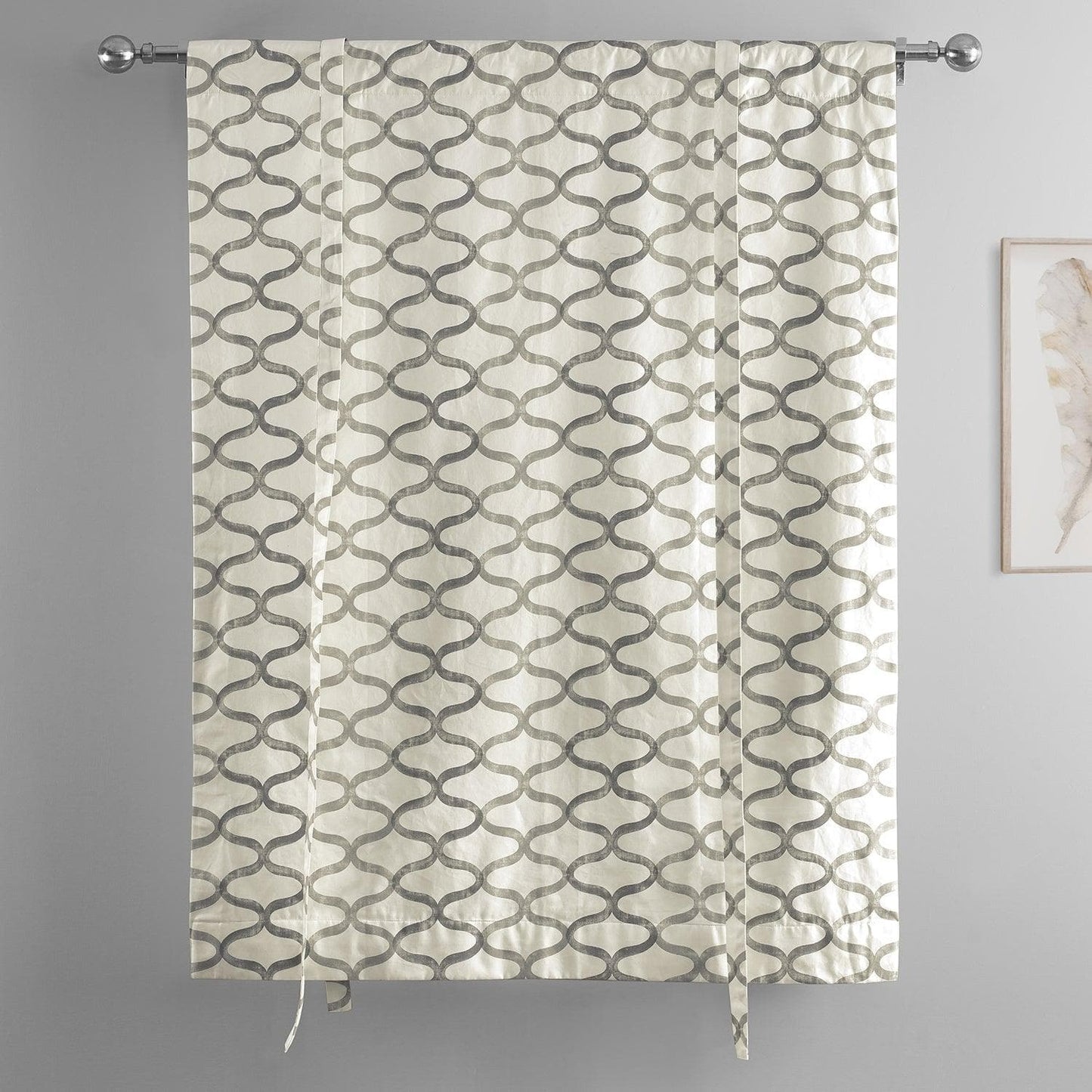 Illusions Silver Grey Printed Cotton Tie-Up Window Shade - HalfPriceDrapes.com