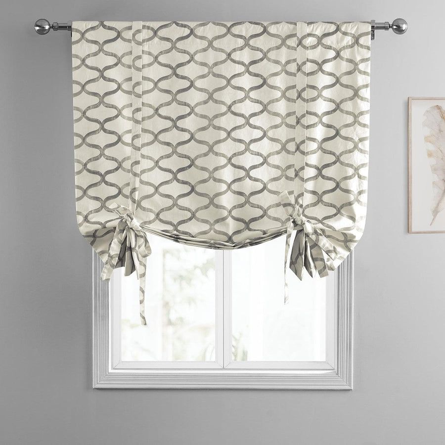 Illusions Silver Grey Printed Cotton Tie-Up Window Shade - HalfPriceDrapes.com