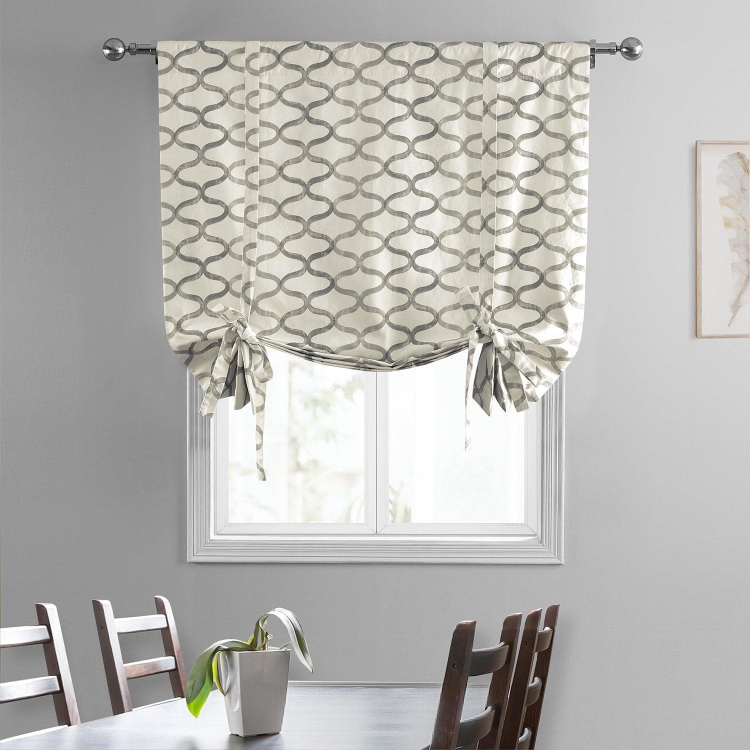 Illusions Silver Grey Printed Cotton Tie-Up Window Shade - HalfPriceDrapes.com