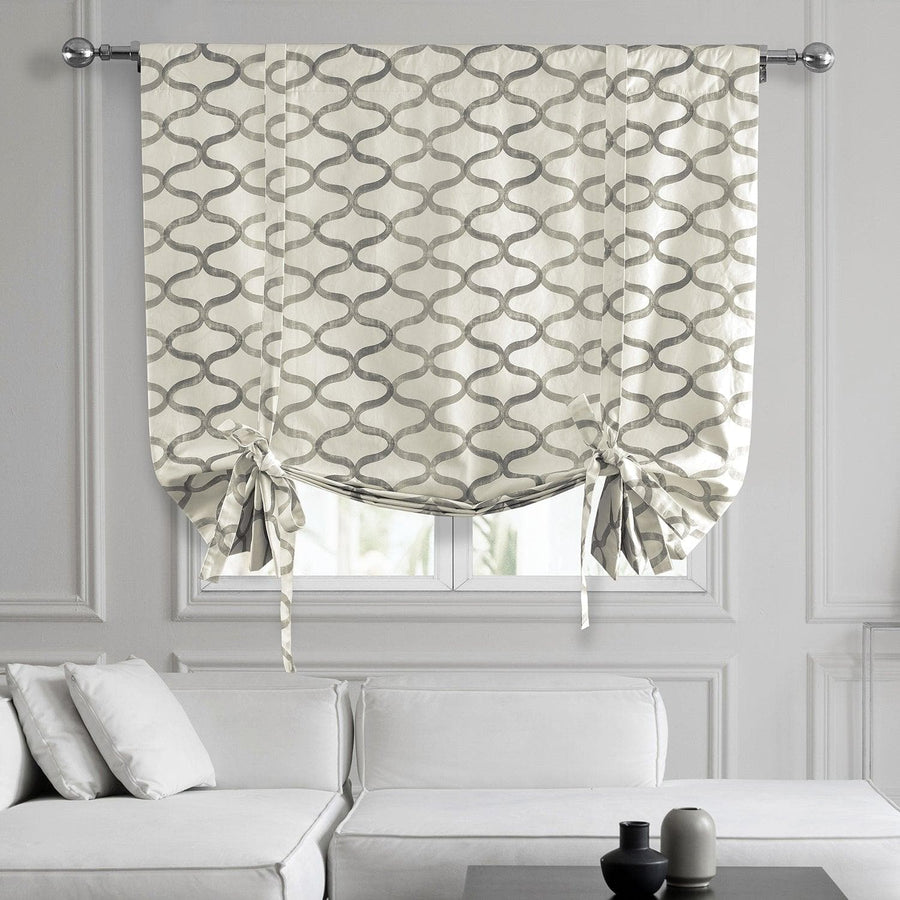 Illusions Silver Grey Printed Cotton Tie-Up Window Shade - HalfPriceDrapes.com