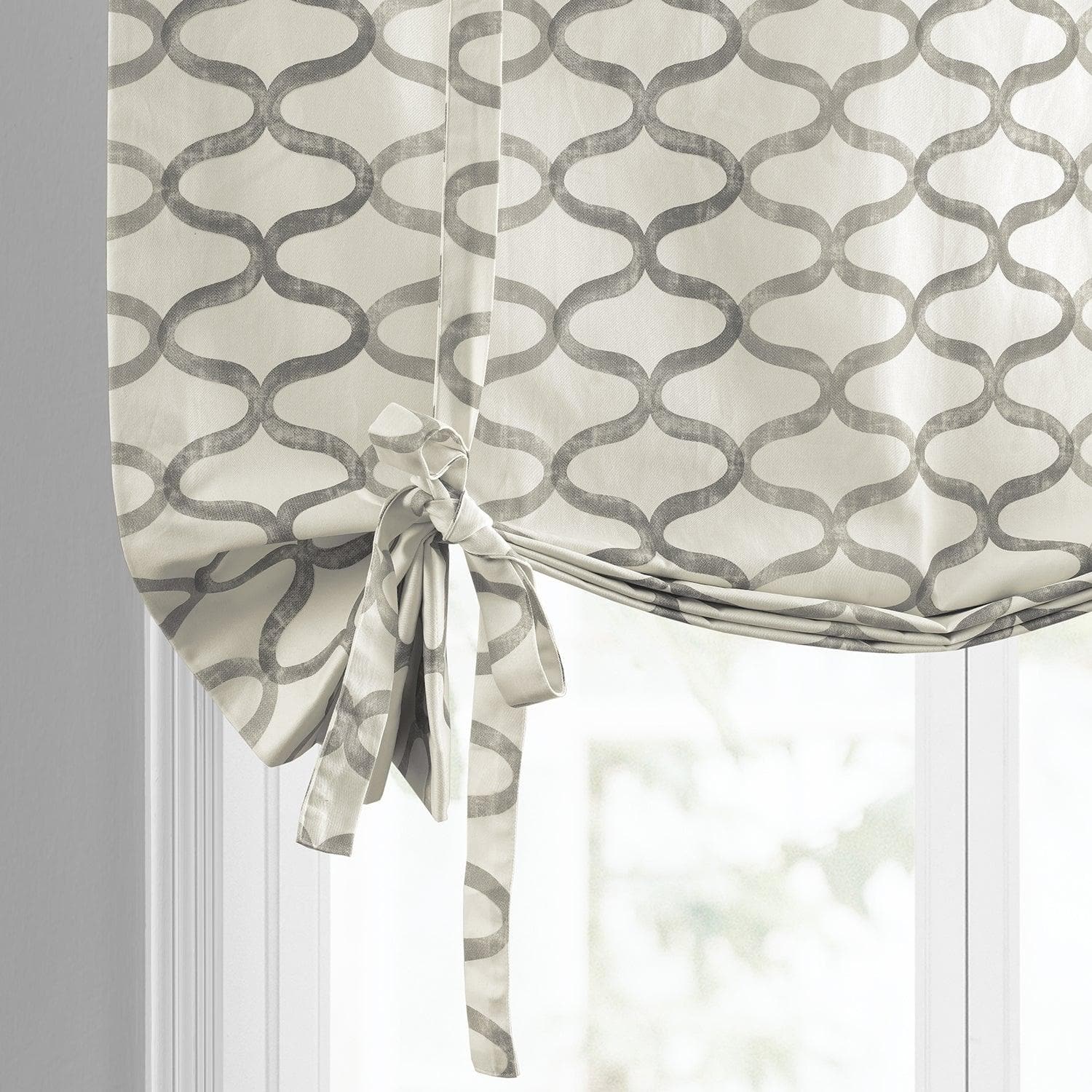 Illusions Silver Grey Printed Cotton Tie-Up Window Shade - HalfPriceDrapes.com