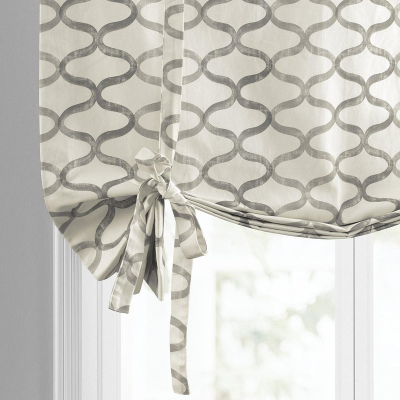 Illusions Silver Grey Printed Cotton Tie-Up Window Shade - HalfPriceDrapes.com