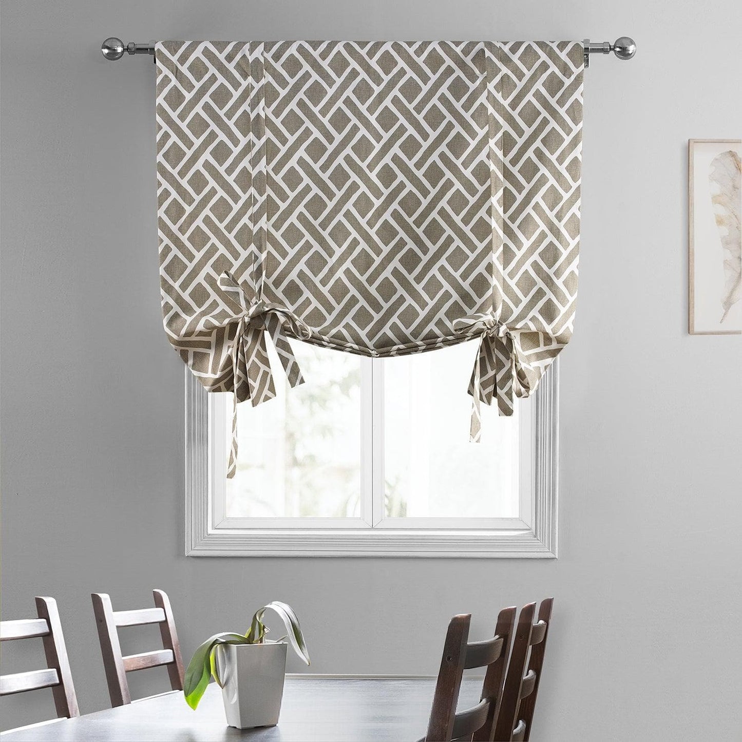 Martinique Taupe Printed Cotton Tie-Up Window Shade - HalfPriceDrapes.com
