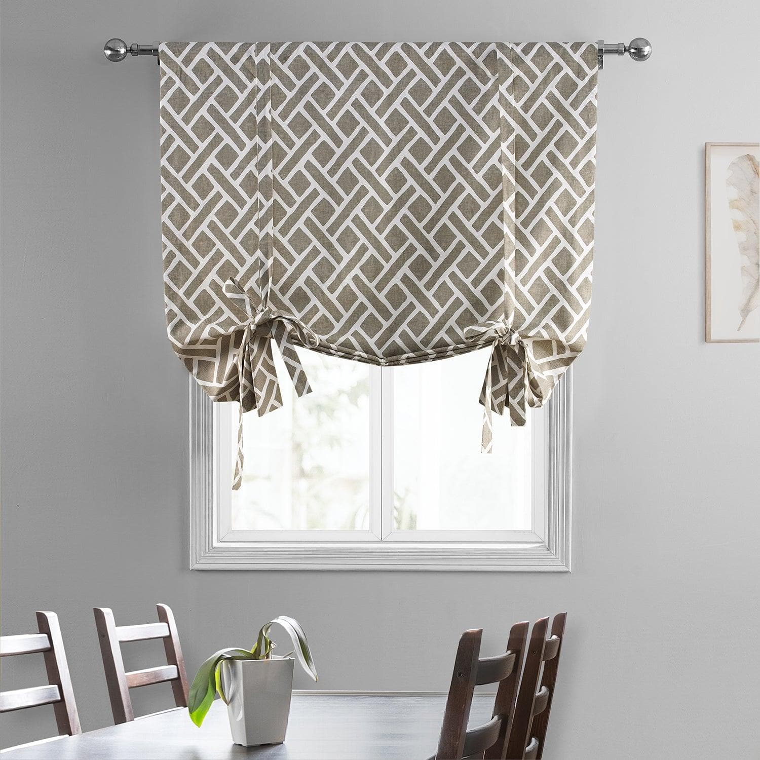 Martinique Taupe Printed Cotton Tie-Up Window Shade - HalfPriceDrapes.com