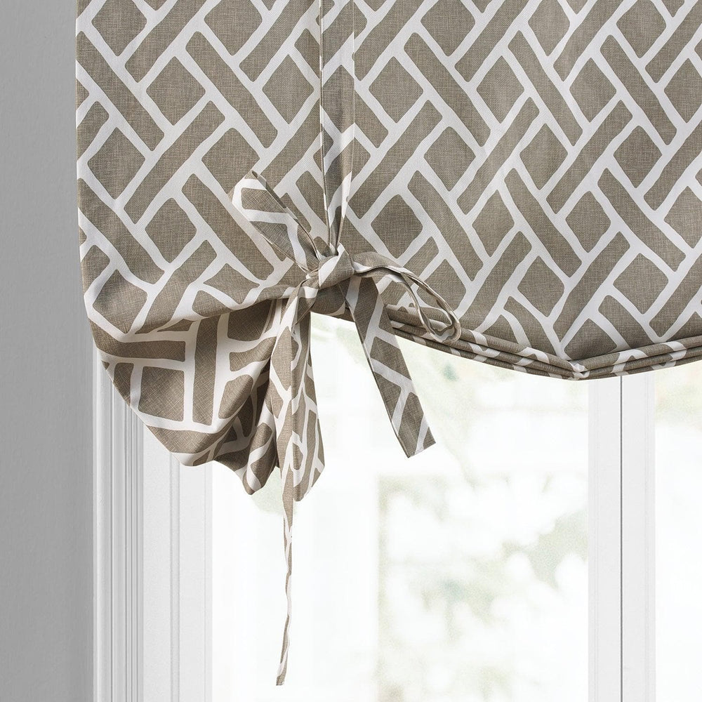 Martinique Taupe Printed Cotton Tie-Up Window Shade - HalfPriceDrapes.com
