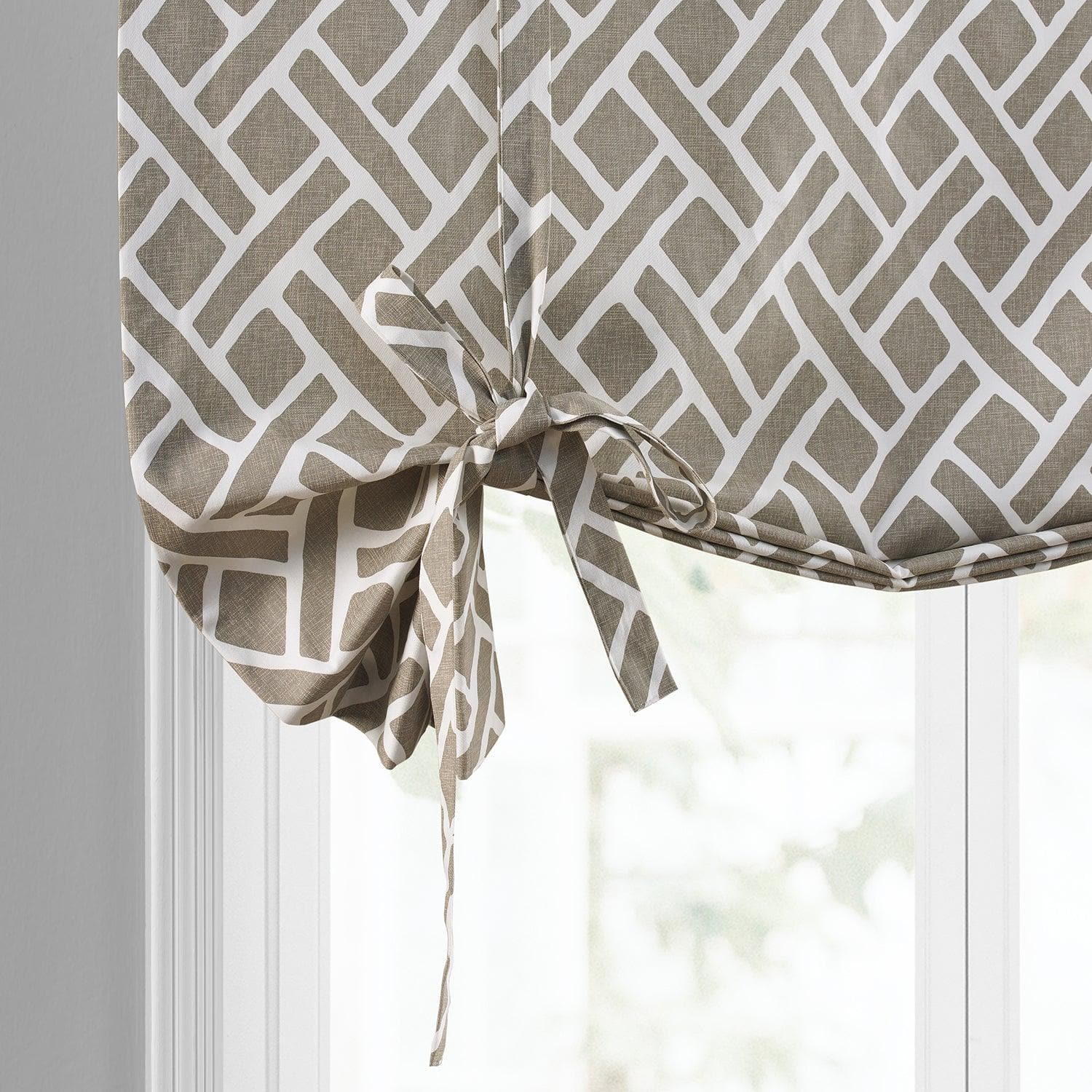 Martinique Taupe Printed Cotton Tie-Up Window Shade - HalfPriceDrapes.com