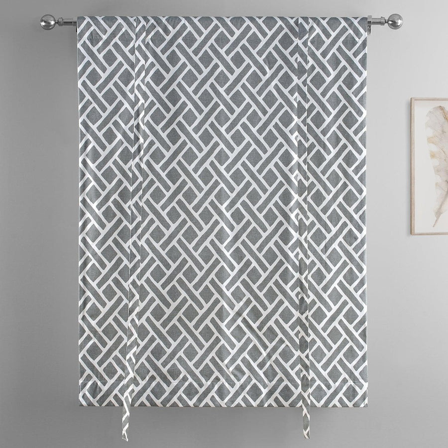 Martinique Grey Printed Cotton Tie-Up Window Shade - HalfPriceDrapes.com