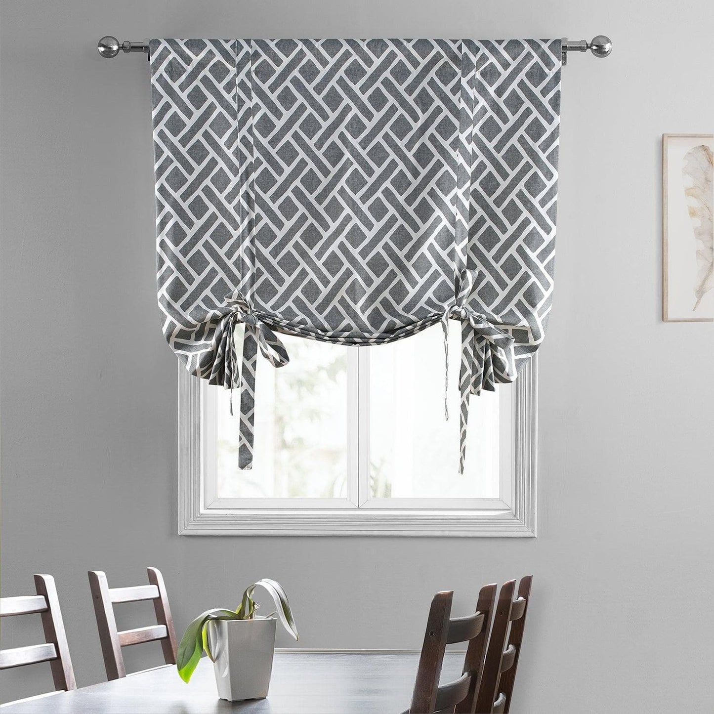 Martinique Grey Printed Cotton Tie-Up Window Shade - HalfPriceDrapes.com