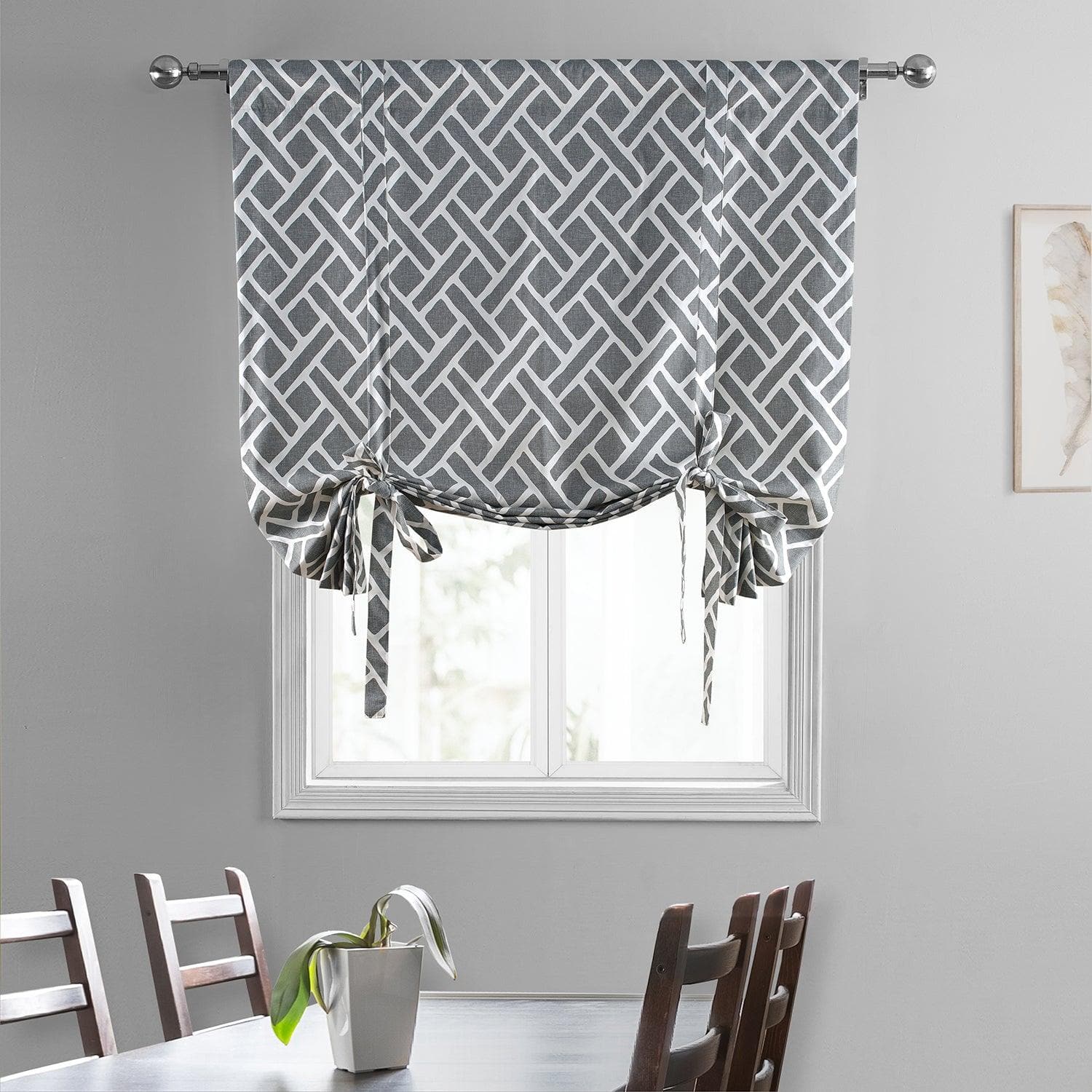 Martinique Grey Printed Cotton Tie-Up Window Shade - HalfPriceDrapes.com