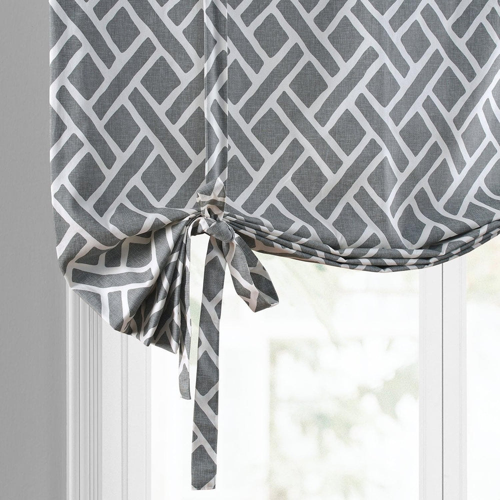 Martinique Grey Printed Cotton Tie-Up Window Shade - HalfPriceDrapes.com