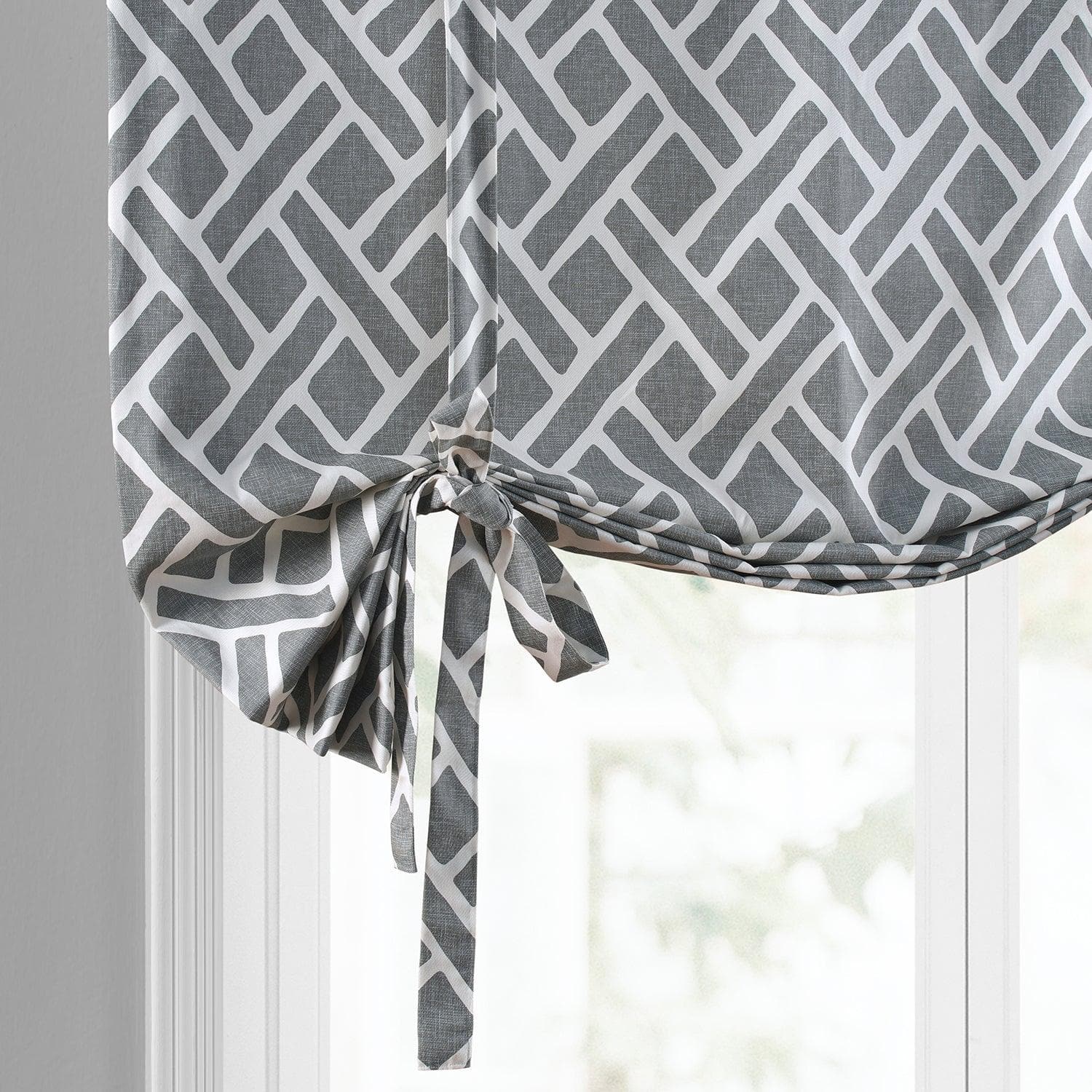 Martinique Grey Printed Cotton Tie-Up Window Shade - HalfPriceDrapes.com