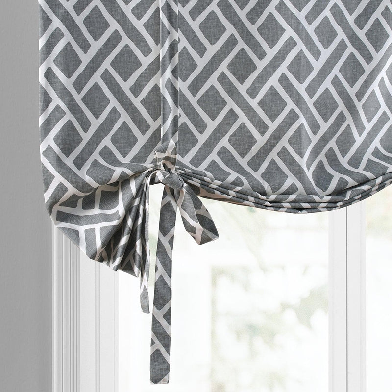 Martinique Grey Printed Cotton Tie-Up Window Shade - HalfPriceDrapes.com