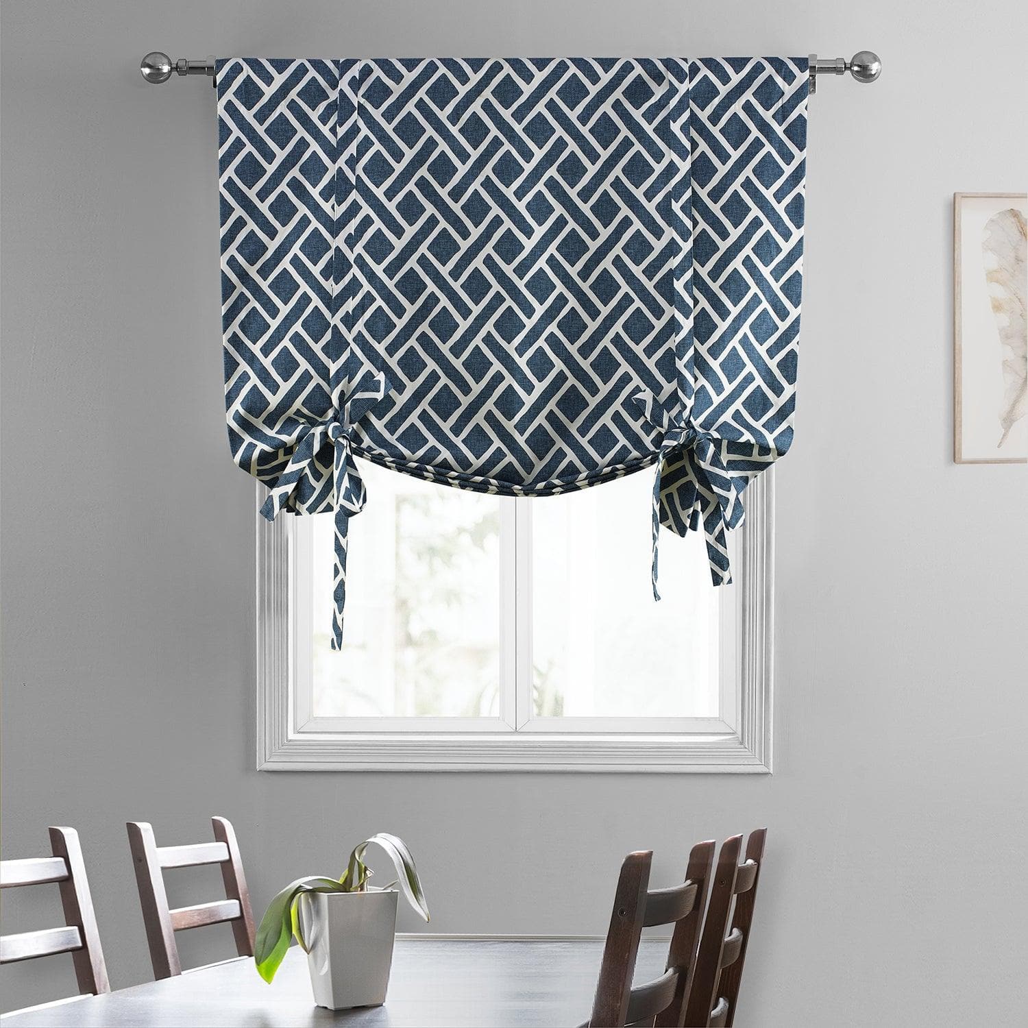 Martinique Blue Printed Cotton Tie-Up Window Shade - HalfPriceDrapes.com